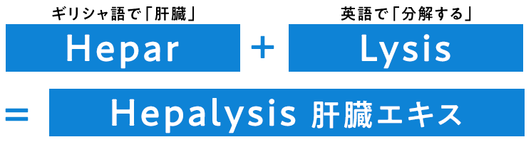 ギリシャ語で「肝臓」Hepar + 英語で「分解する」Lysis = Hepalysis 肝臓エキス